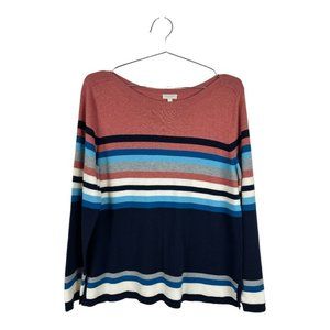 Talbots Pink & Blue Stripe 100% Cotton Sweater Size Large Petite